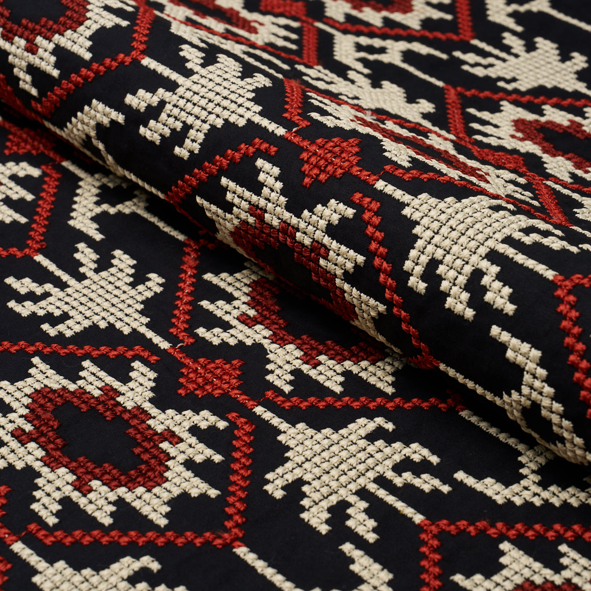 Andean Tribute Embroidery - Ruby Midnight Shadows - Schumacher 85410 Fabric - Schumacher Fabric