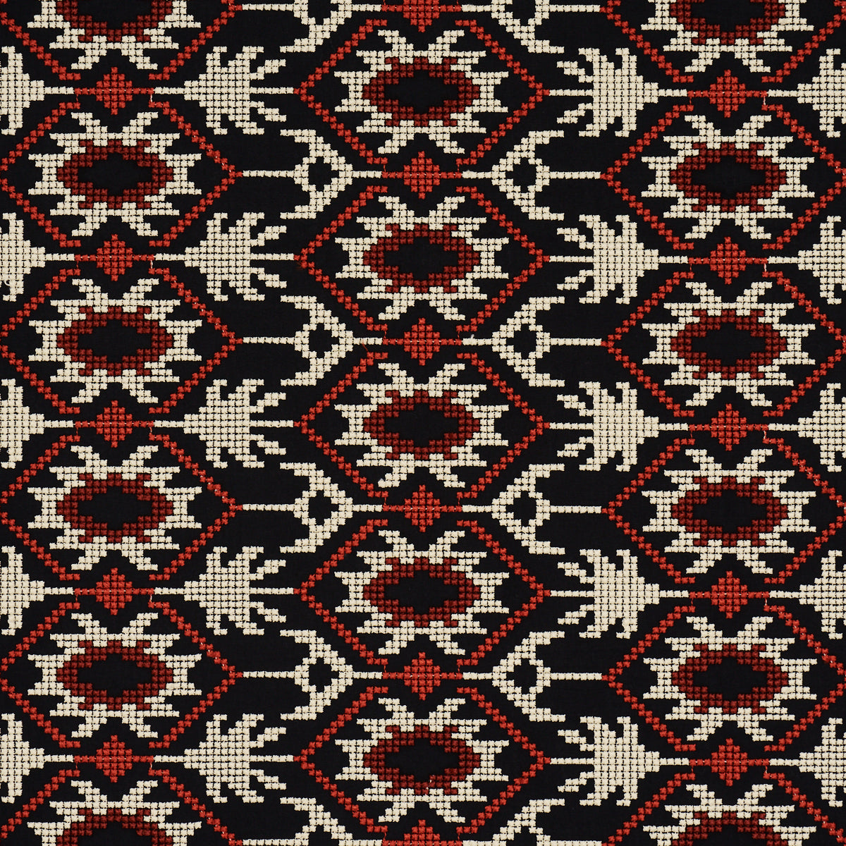 ANDEAN-TRIBUTE-EMBROIDERY-RUBY-MIDNIGHT-SHADOWS-SCHUMACHER-85410 - Schumacher Fabric