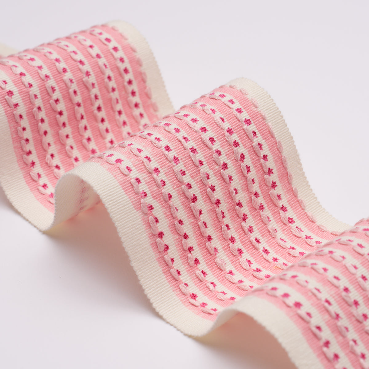 STRIPE-DOT-HAND-BLOCK-TRIM-PINK-SCHUMACHER-85420 - Schumacher Recortar