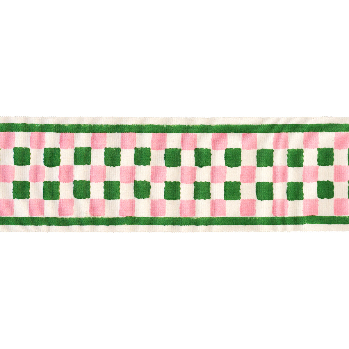 CHEQUER-HAND-BLOCK-TRIM-GREEN-SCHUMACHER-85450 - Schumacher Trim