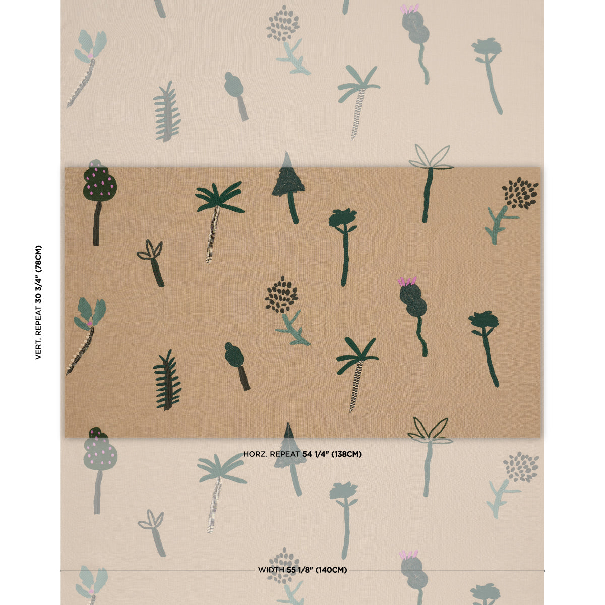 Tropical Trees - Green On Natural - Schumacher 85851 Fabric - Schumacher Fabric