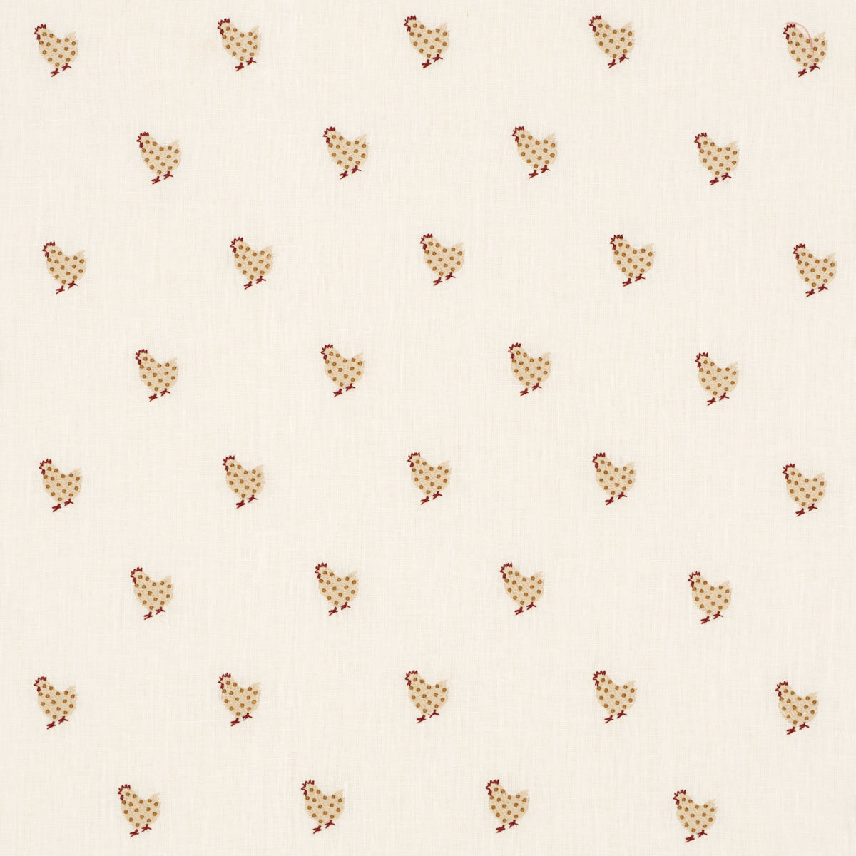 Betsy's Chicken Embroidery - Ivory - Schumacher 85951 Fabric - Schumacher Fabric