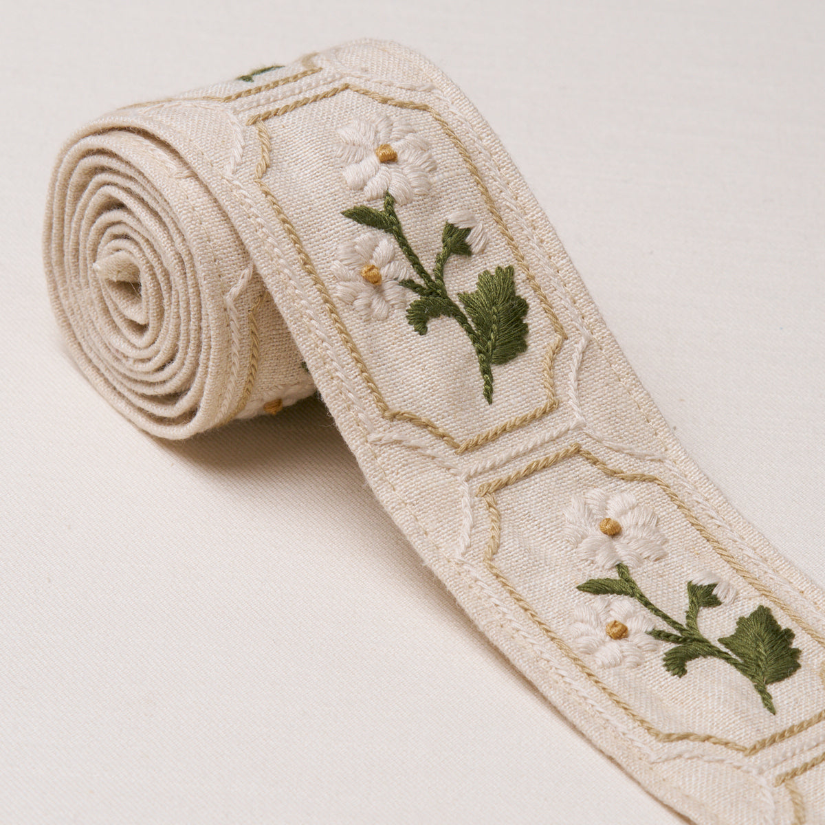 Jolie Hand Embroidered Tape - Neutral - Schumacher 86300 Trim - Schumacher Trim