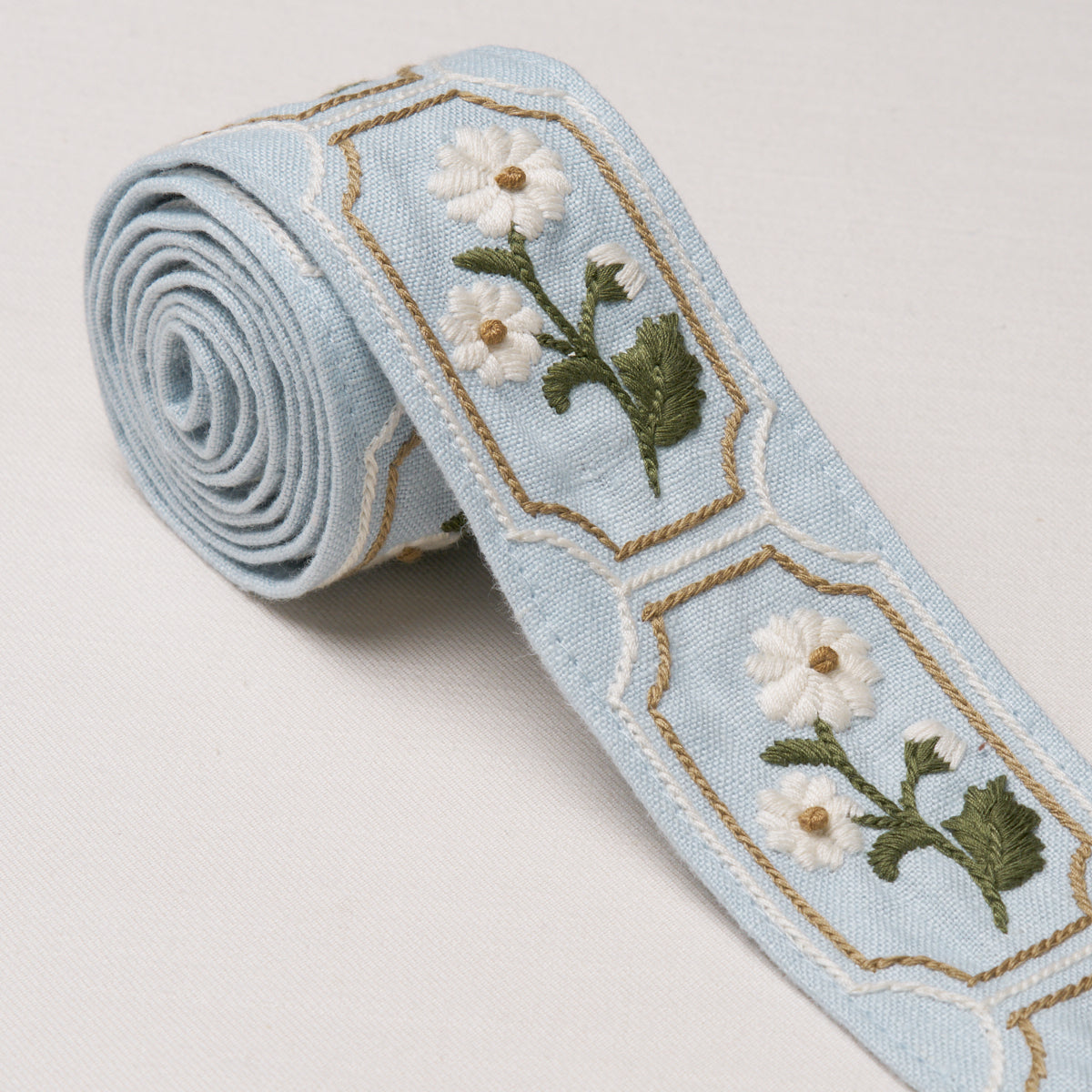 Jolie Hand Embroidered Tape - Sky - Schumacher 86301 Trim - Schumacher Trim