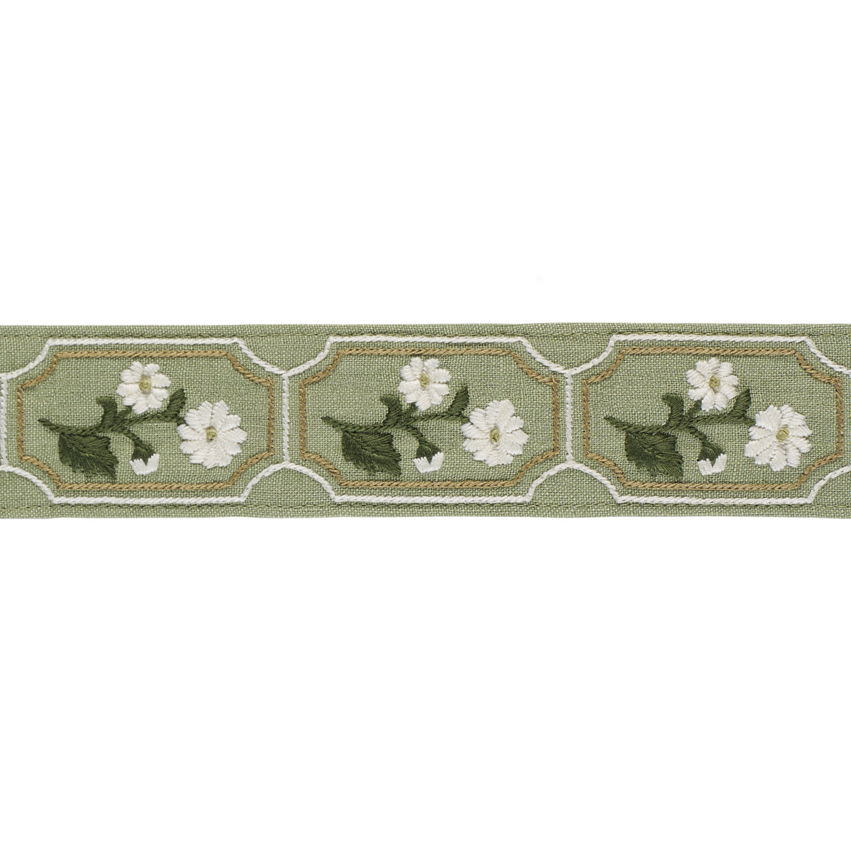Jolie Hand Embroidered Tape - Green - Schumacher 86302 Trim - Schumacher Trim