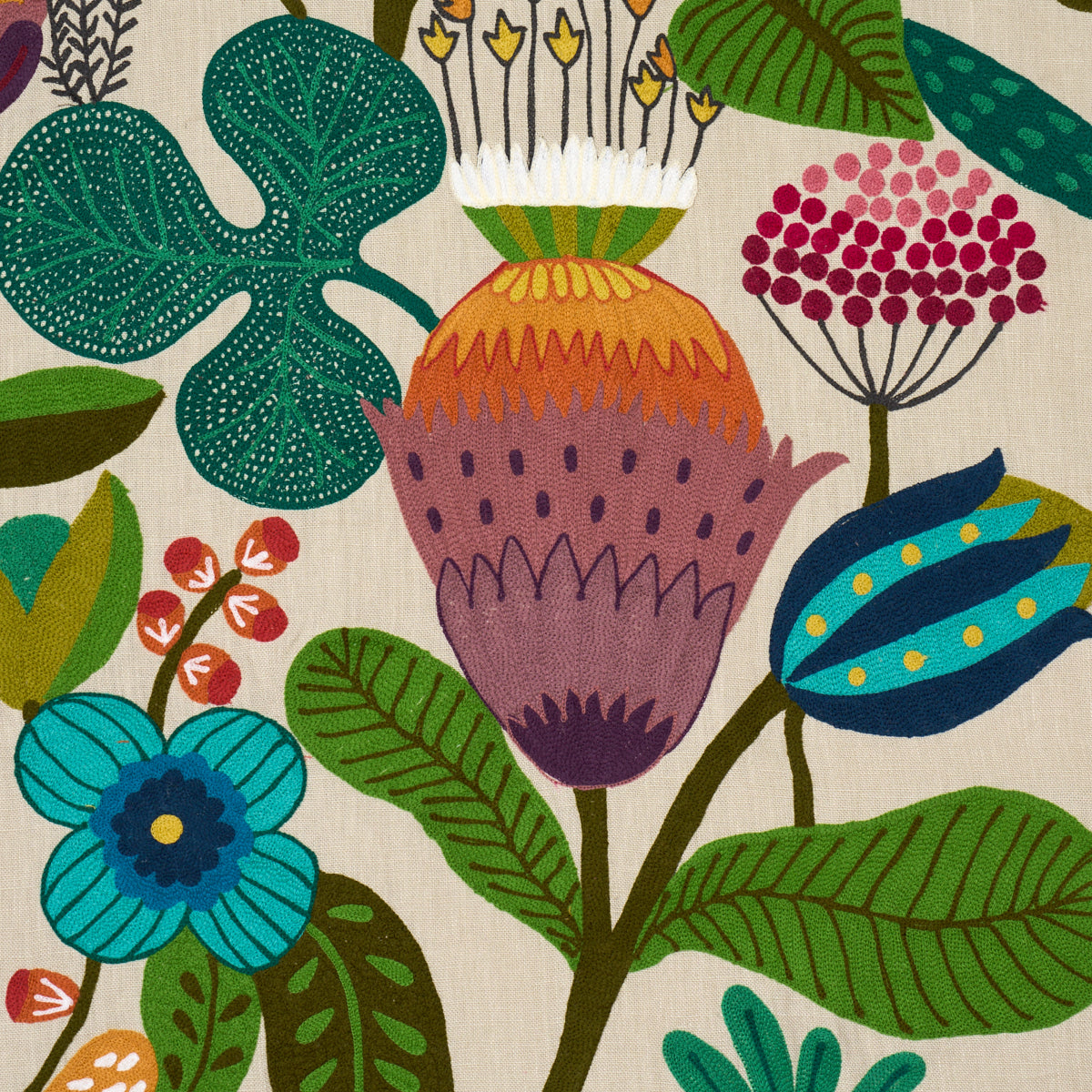 Modern Botanical Embroidery - Paradise - Schumacher 86570 Fabric - Schumacher Fabric
