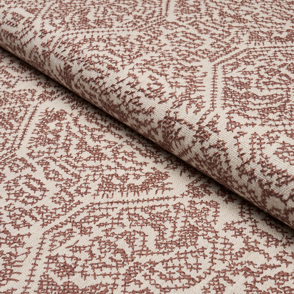 Orion Embroidery - Clay - Schumacher 87270 Fabric - Schumacher Fabric