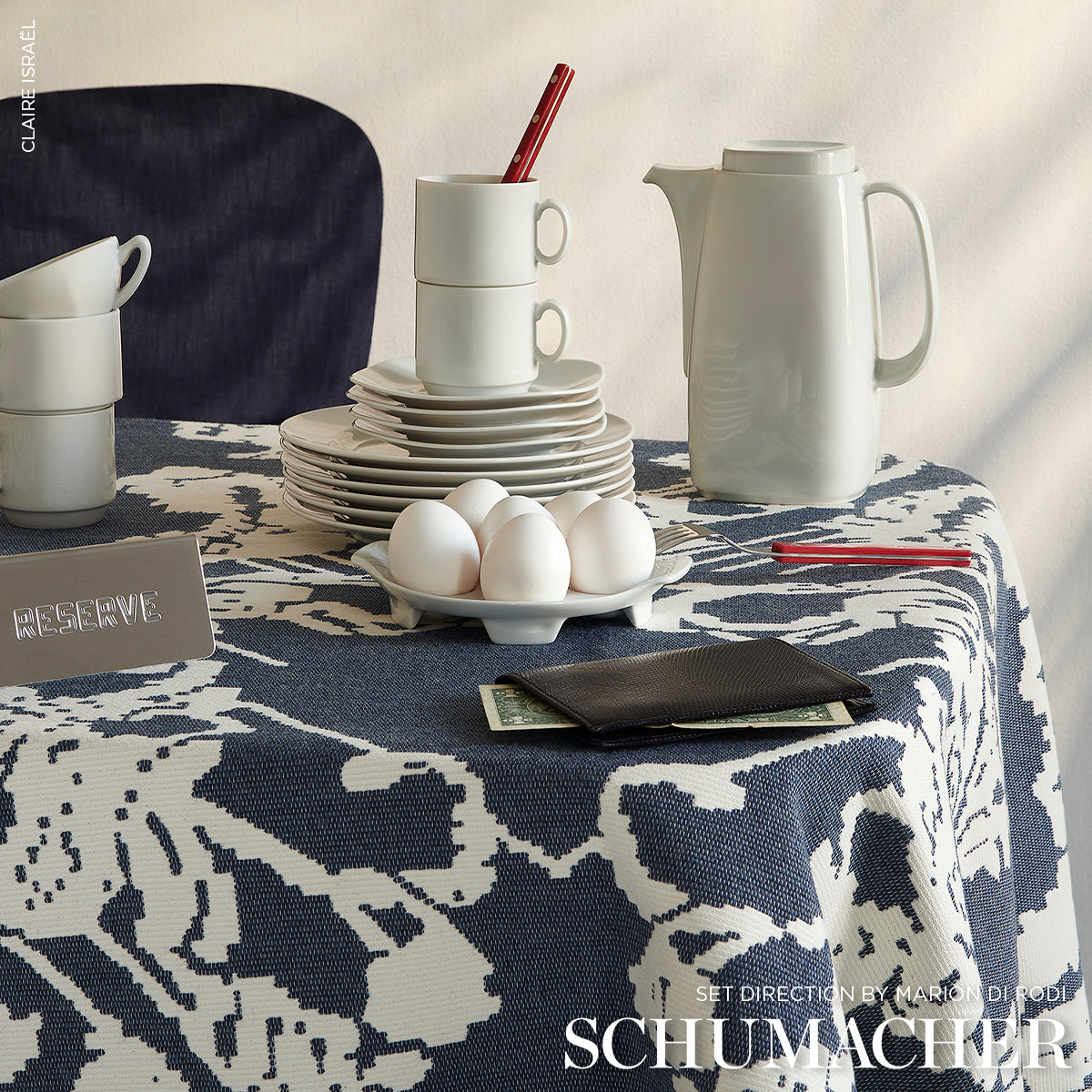 Reversible Digital Damask - Denim - Schumacher Fabric | 87552 - Schumacher Fabric