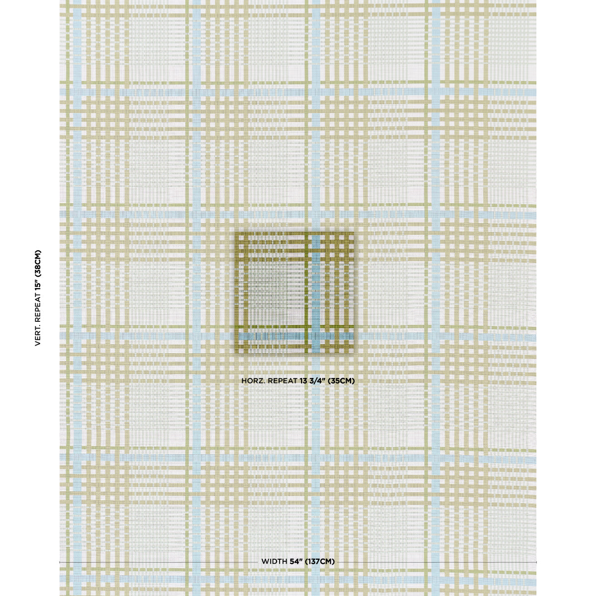 Resonance Plaid Indoor/Outdoor - Verdant Sky - Schumacher 88060 Fabric - Schumacher Fabric