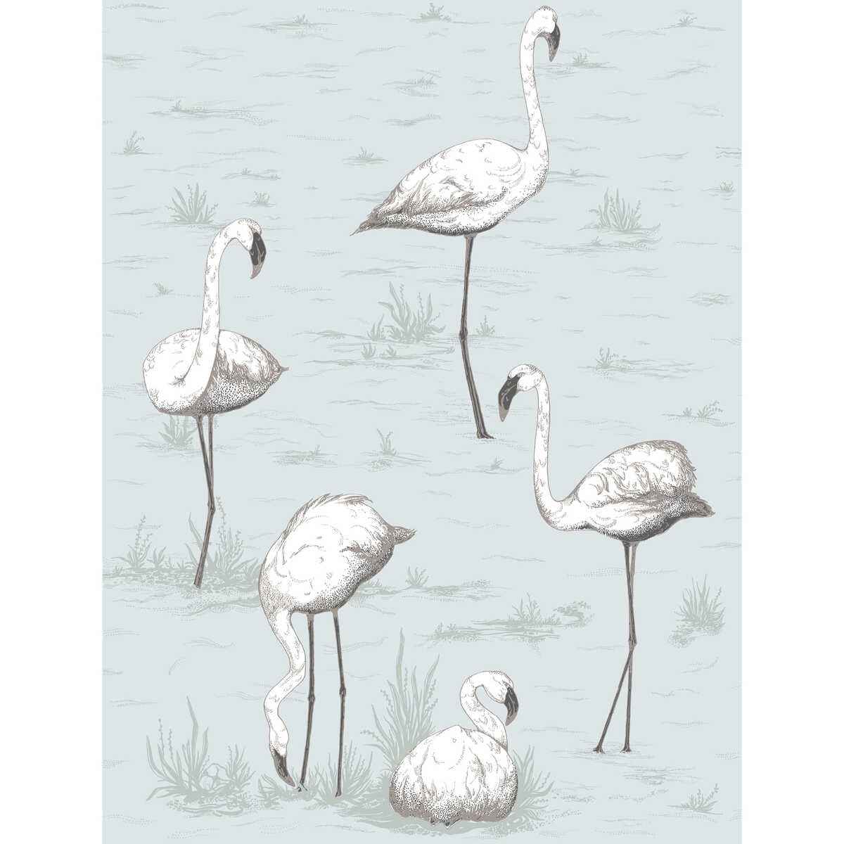 958047cs0 Flamingos Charcoal Aqua Cole Son Wallpaper