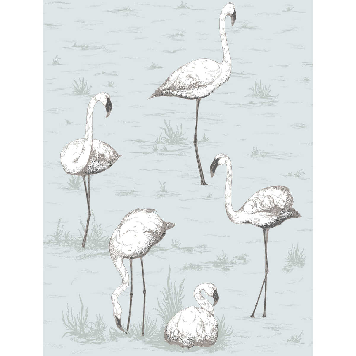Flamingos - Charcoal/Aqua - COLE & SON Wallpaper