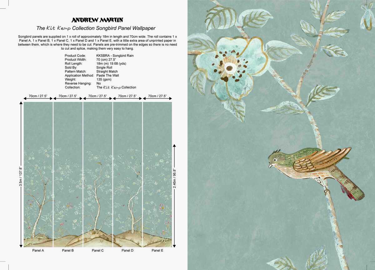 Songbird - Rain - KRAVET COUTURE Wallpaper