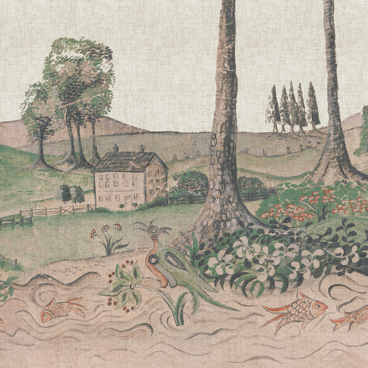 Mythical Land Linen - Flax - KRAVET COUTURE Wallpaper