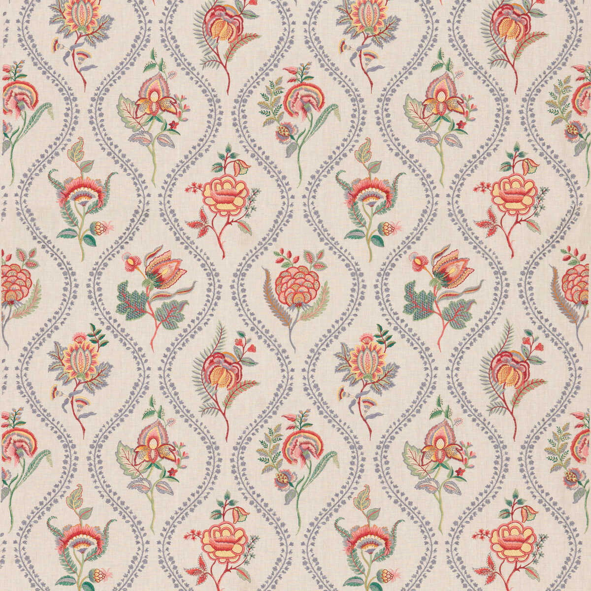 Burford Embroidery - Blue/Red - G P & J BAKER Fabric