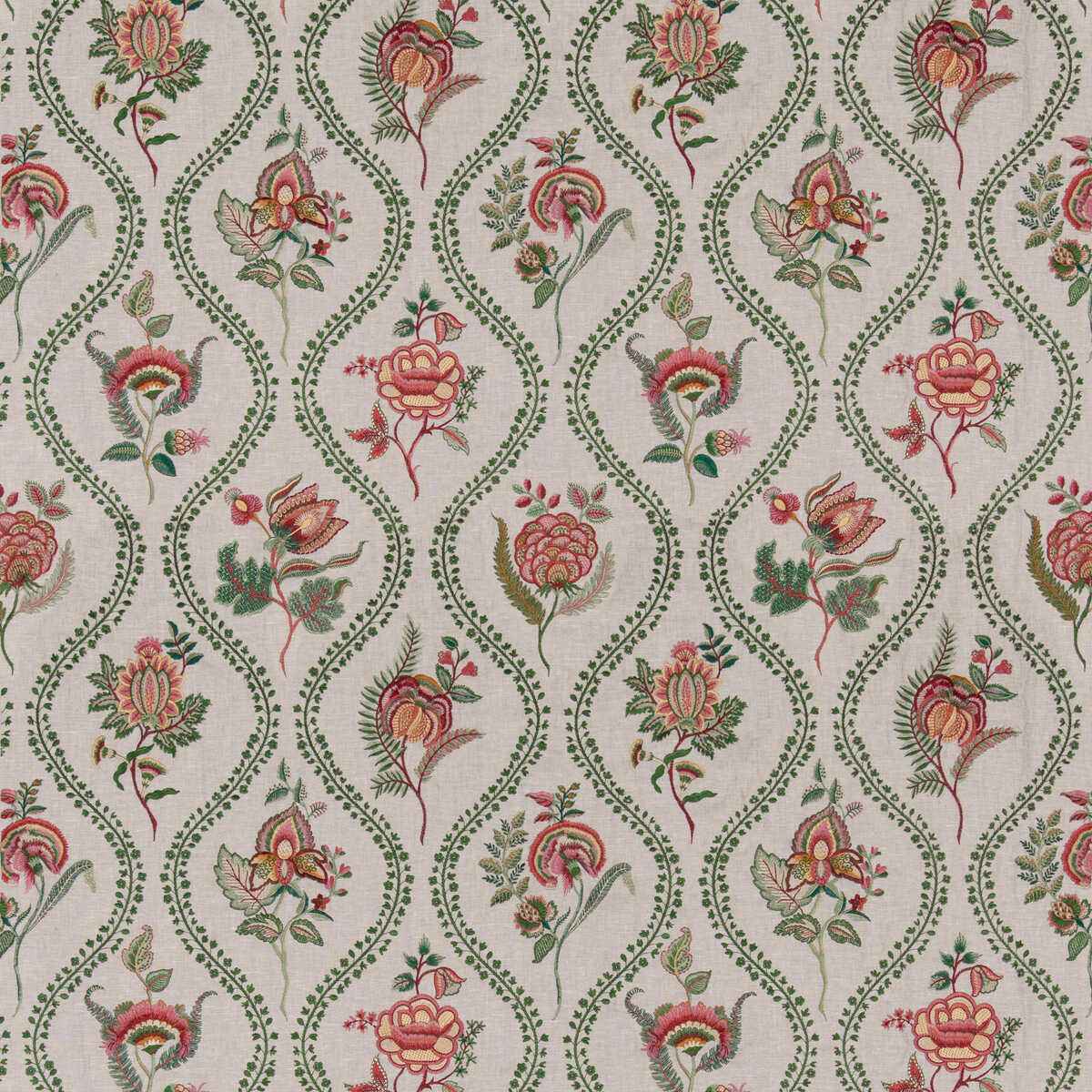 Bf1102550 Burford Embroidery Emerald Red G P J Baker Fabric