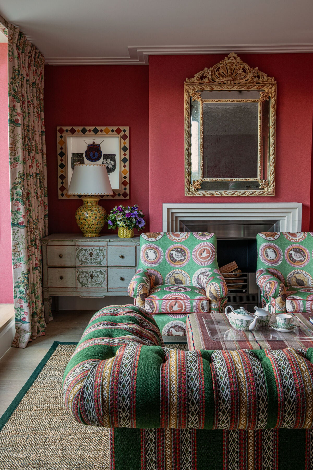 Worlds Apart - Green/Coral - G P & J Baker Fabric