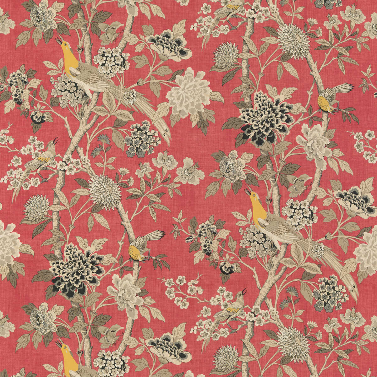 Hydrangea Bird (Archive) - Old Rose - G P & J BAKER Fabric