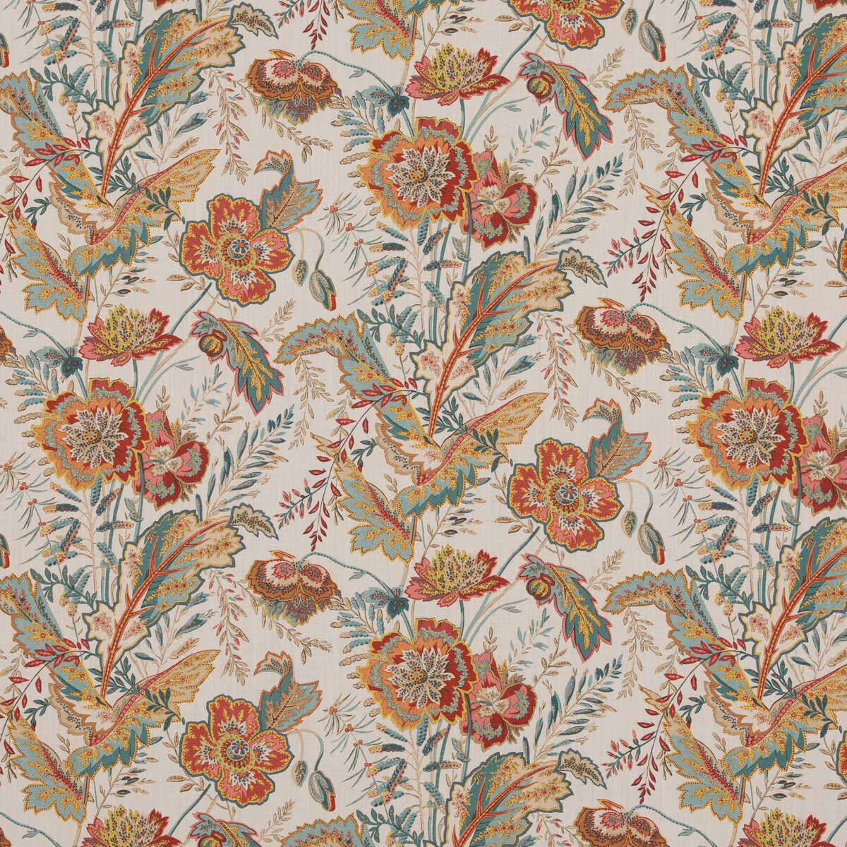 Indienne Flower - Red/Teal - G P & J BAKER Fabric