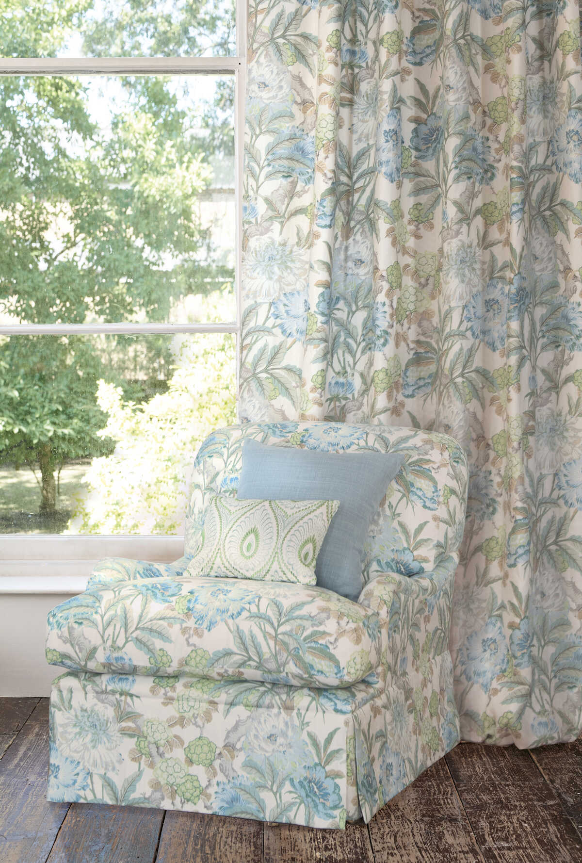 Summer Peony - Aqua - G P & J BAKER Fabric