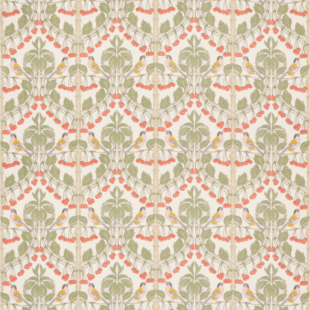 Birds & Cherries Cotton - Red/Green - G P & J BAKER Fabric