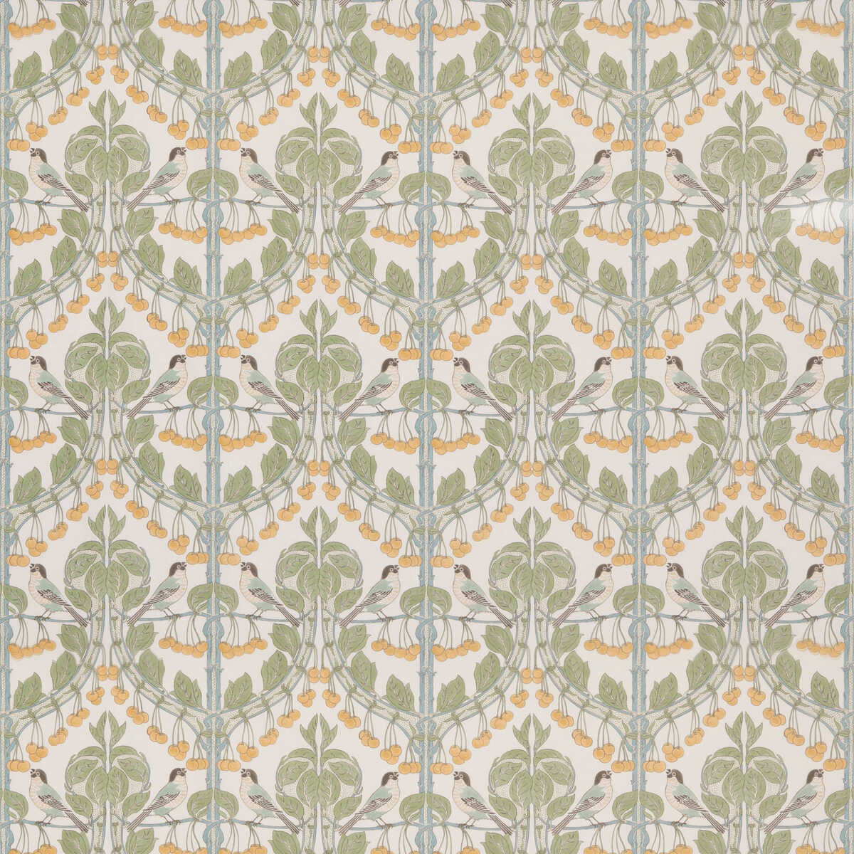 Birds & Cherries Cotton - Aqua - G P & J BAKER Fabric