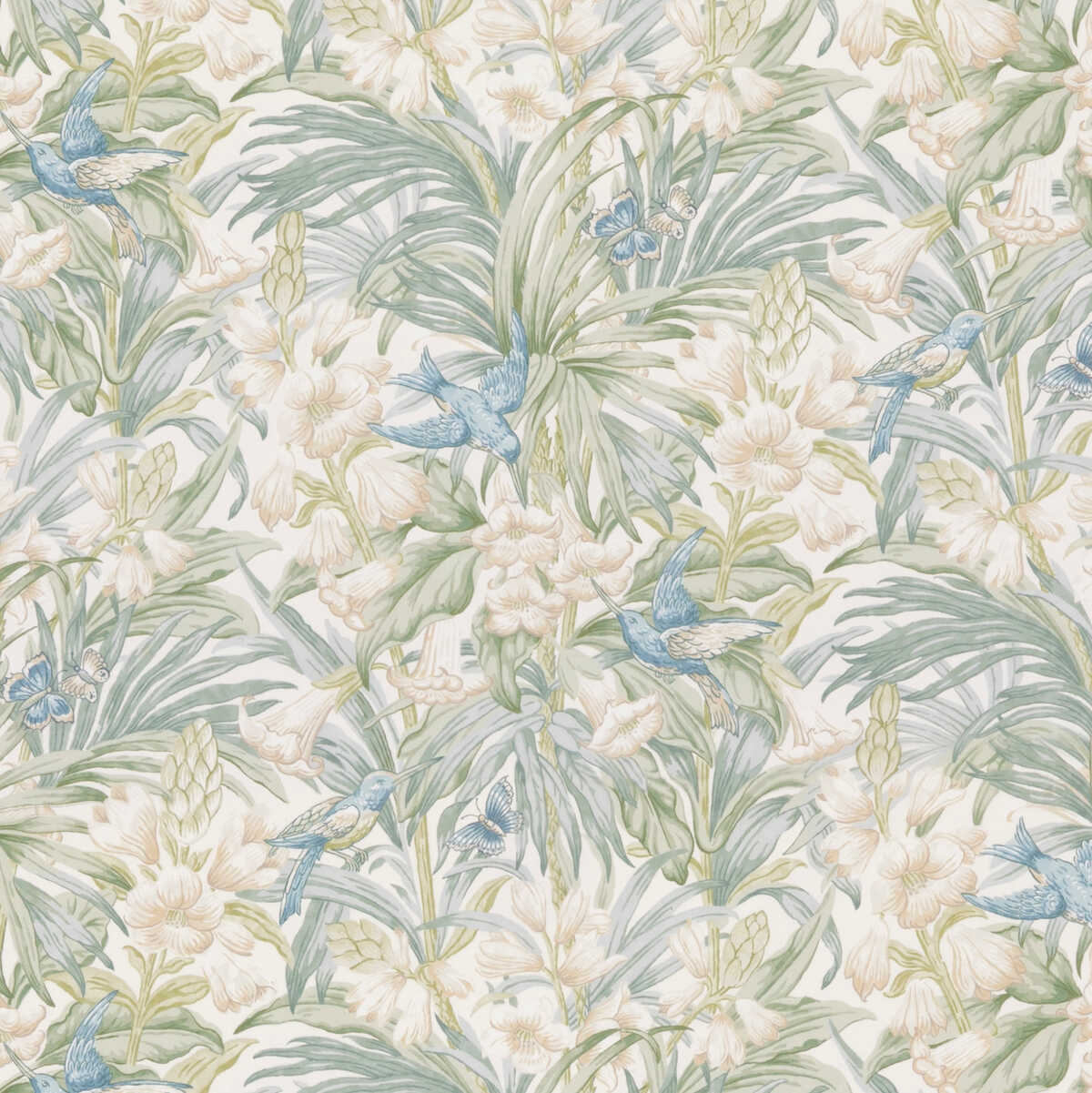 Trumpet Flowers Cotton - Blue/Green - G P & J BAKER Fabric