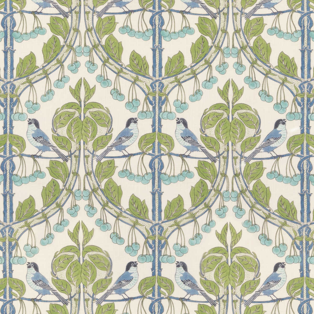 Birds & Cherries - Green/Blue - G P & J BAKER Fabric