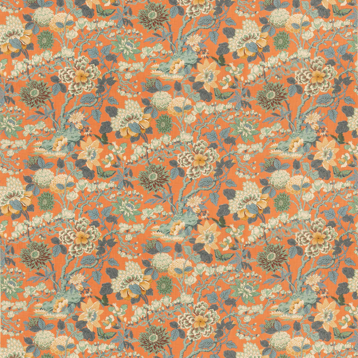Little Magnolia - Teal/Orange - G P & J BAKER Fabric