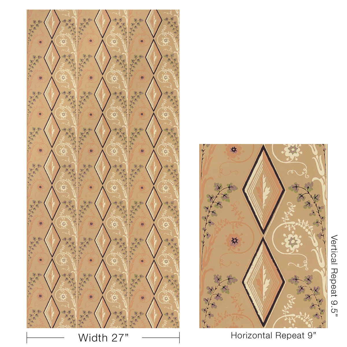 Gallier Diamond - Brown And Green On Beige - Brunschwig & Fils Wallpaper
