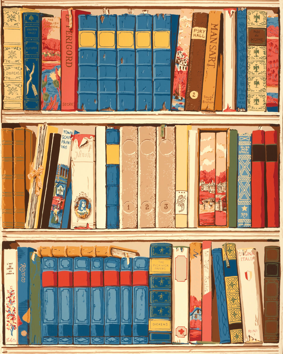 Bibliotheque - Red/Blue - Brunschwig & Fils Wallpaper