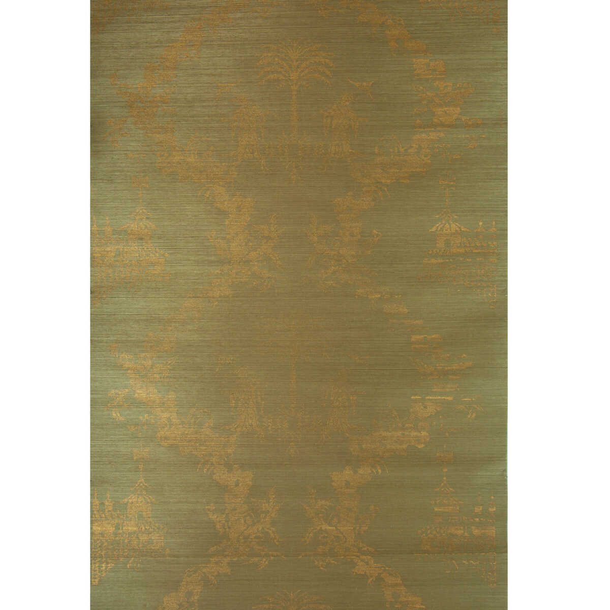 Chiri On Sisal & Cotton - Gold On Spring Green - BRUNSCHWIG & FILS Wallpaper