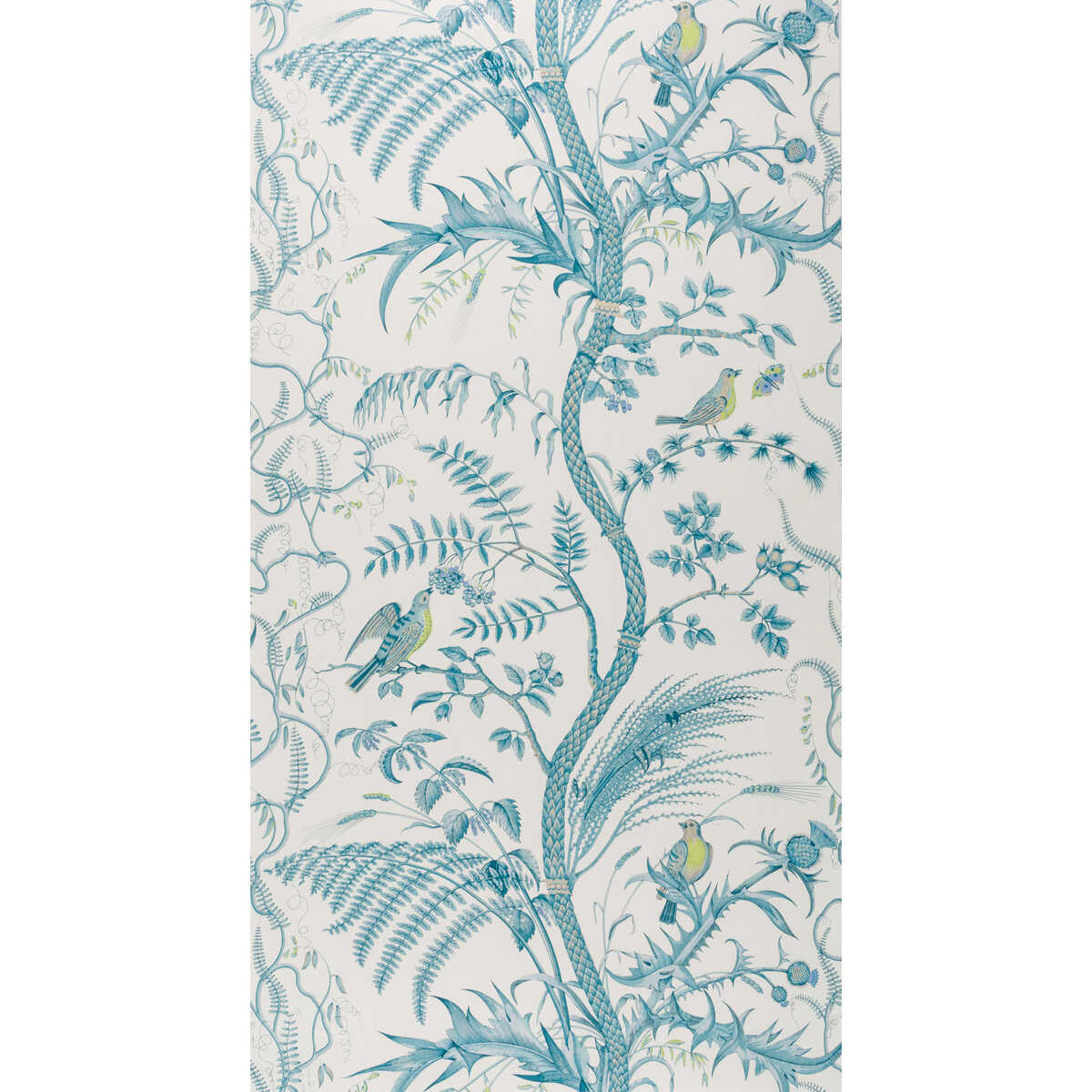 Bird And Thistle - Aqua - BRUNSCHWIG & FILS Wallpaper