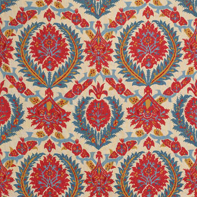 Zenobia Linen Print - Pompeian Red/Blue - BRUNSCHWIG & FILS Fabric