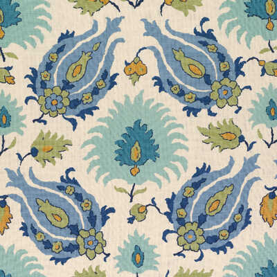 Kashmiri Linen Print - Peridot/Aquamarine - BRUNSCHWIG & FILS Fabric