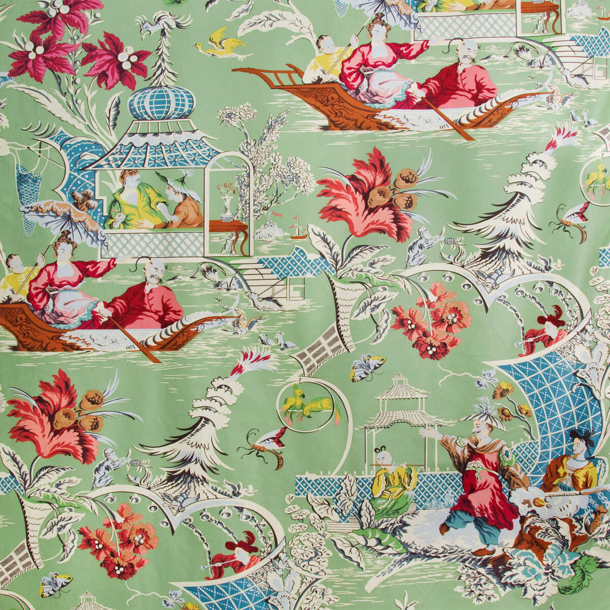Pillement Glazed Chintz - Green - BRUNSCHWIG & FILS Fabric