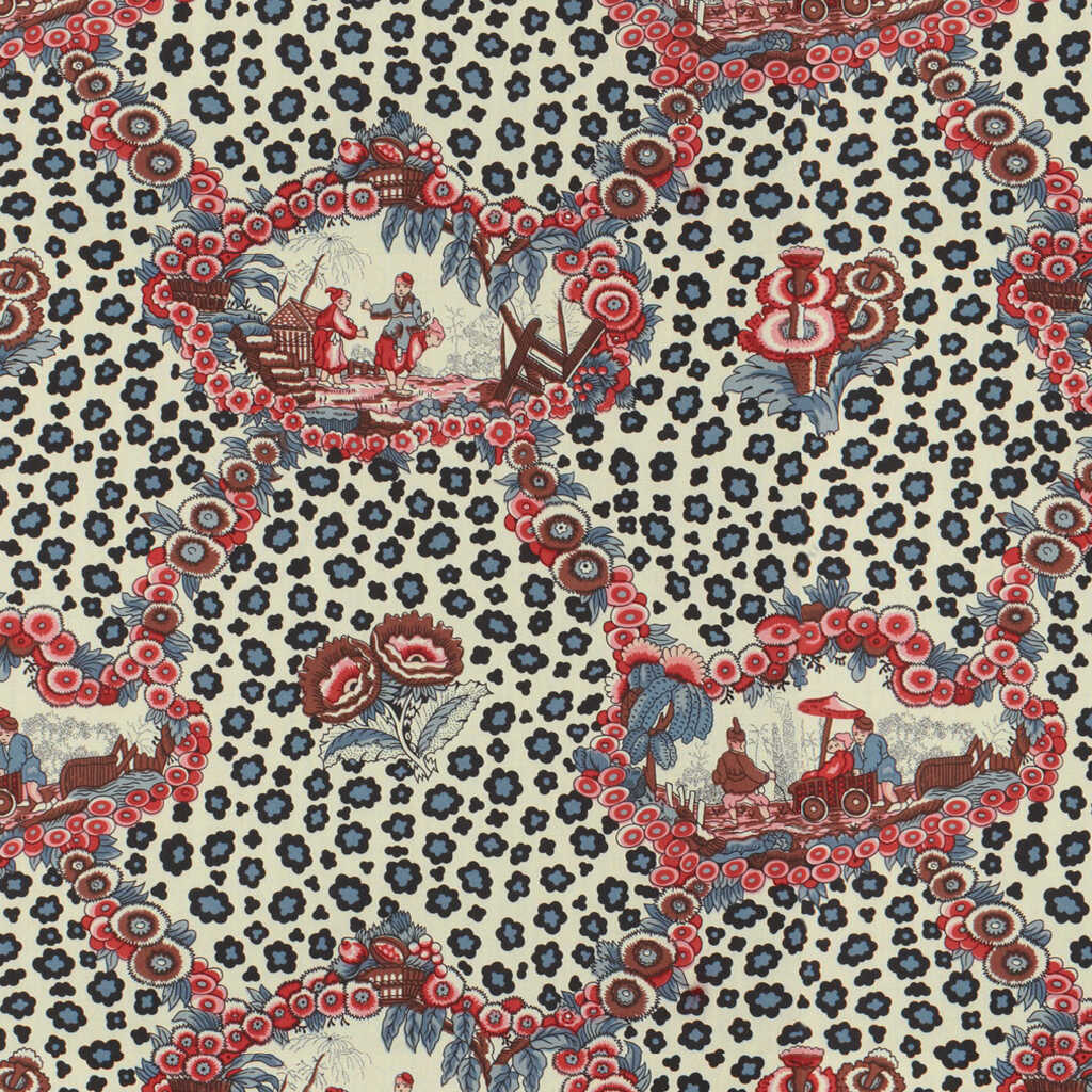Chinese Leopard Toile - Shades Of Red & Blue - BRUNSCHWIG & FILS Fabric