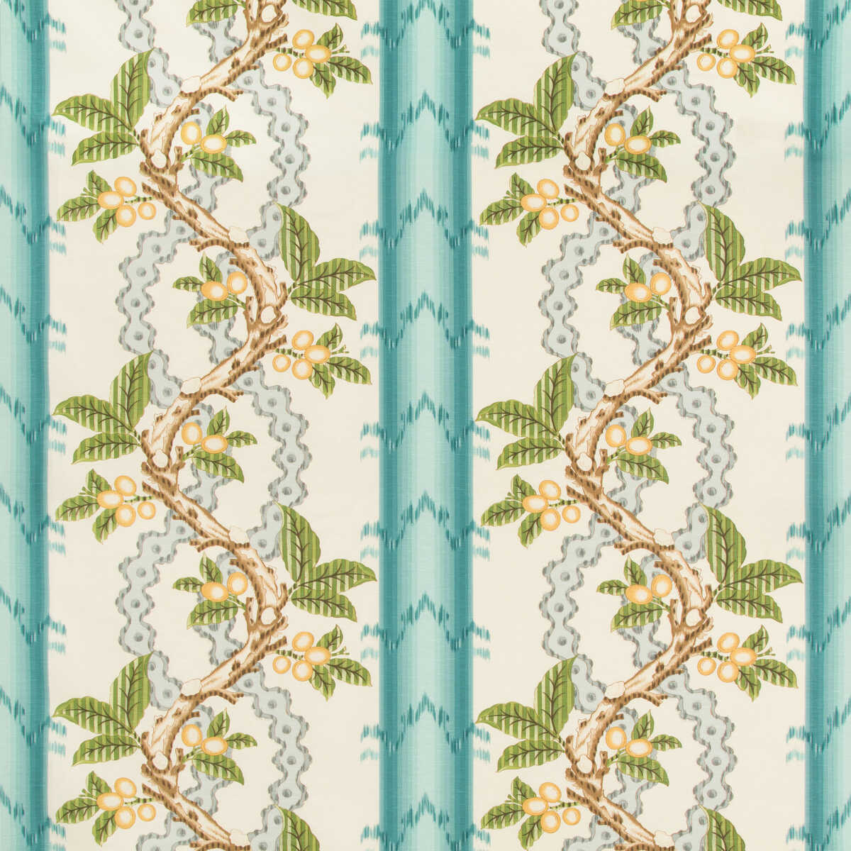 Josselin Cotton And Linen Print - Aqua/Mist - BRUNSCHWIG & FILS Fabric