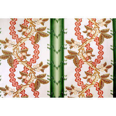 Josselin Cotton And Linen Print - Cypress And Coral - BRUNSCHWIG & FILS Fabric