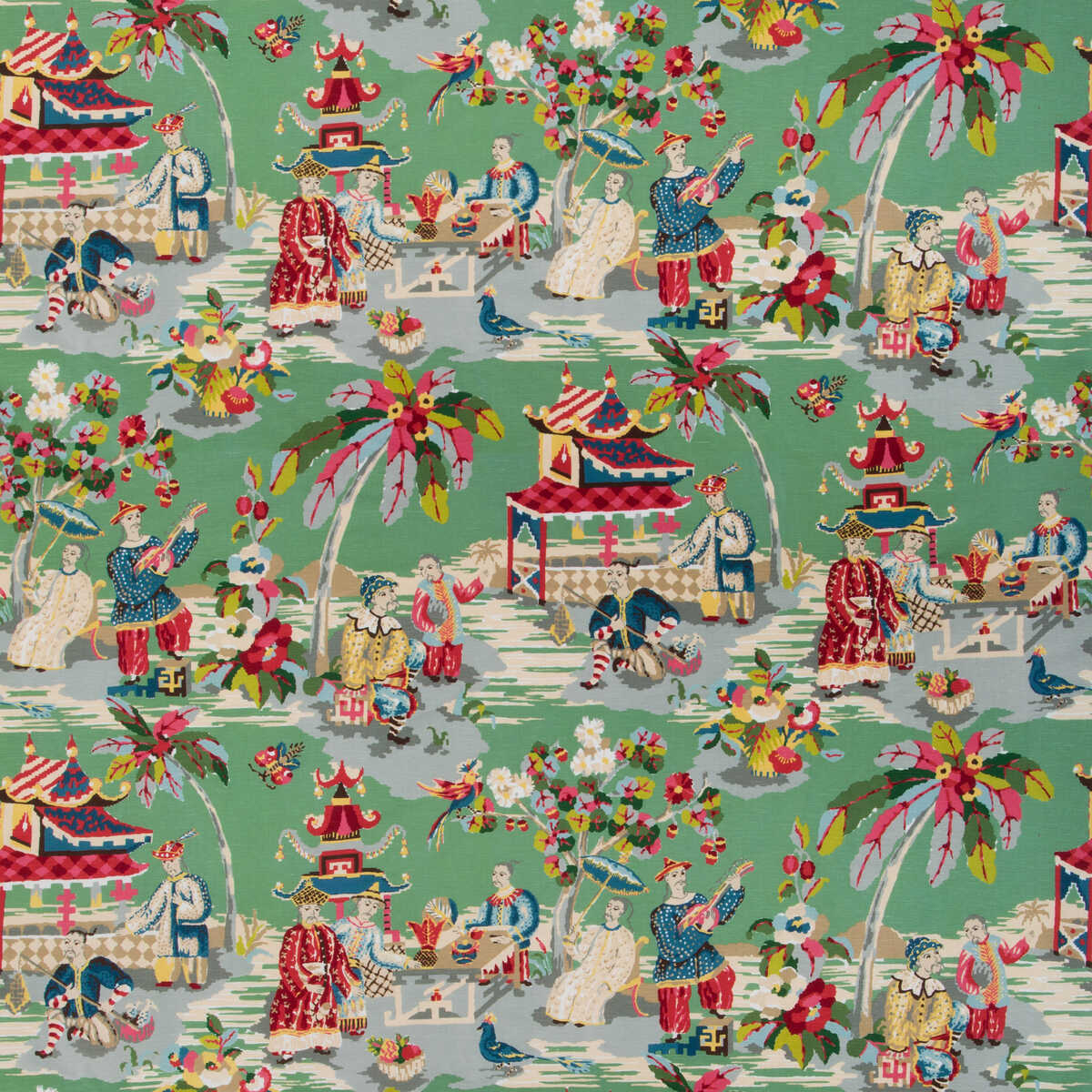 Xian Linen & Cotton Print - Jade - BRUNSCHWIG & FILS Fabric