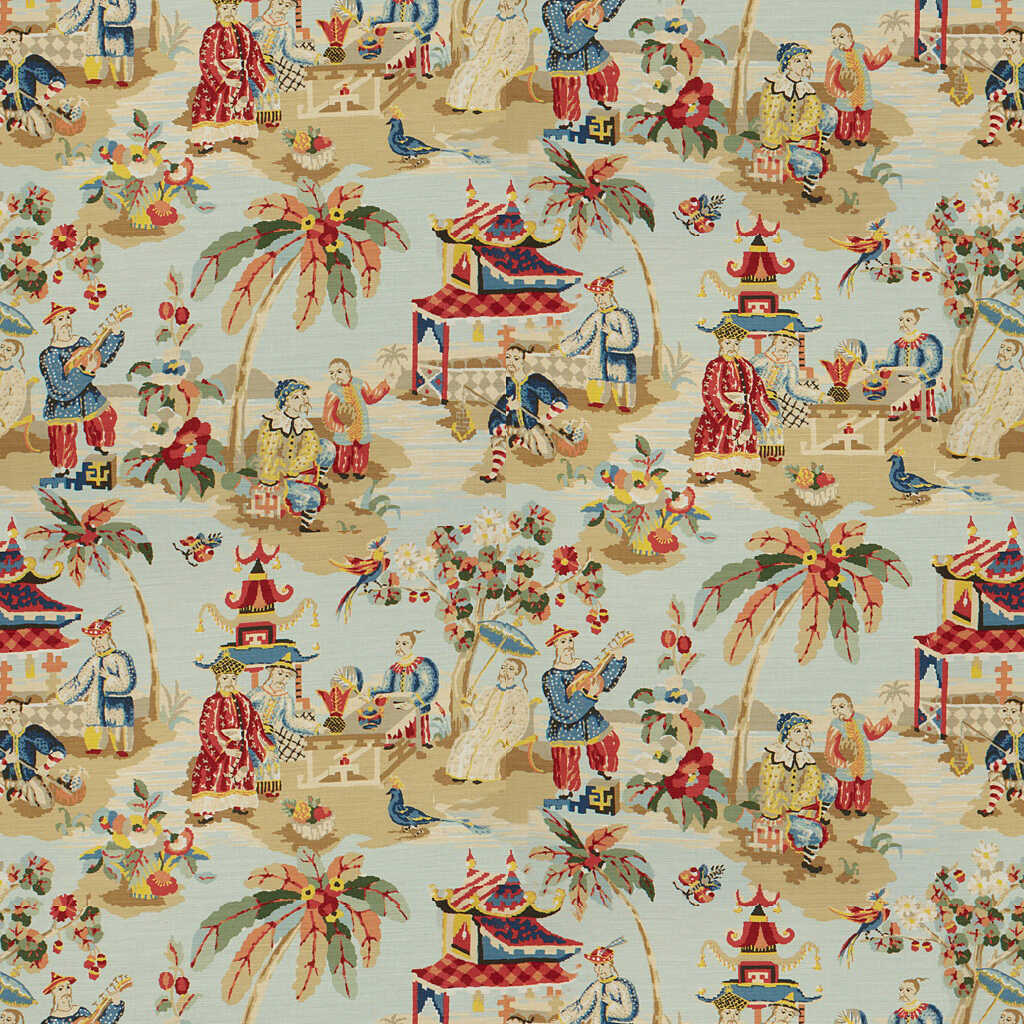 Xian Linen & Cotton Print - Sky - BRUNSCHWIG & FILS Fabric