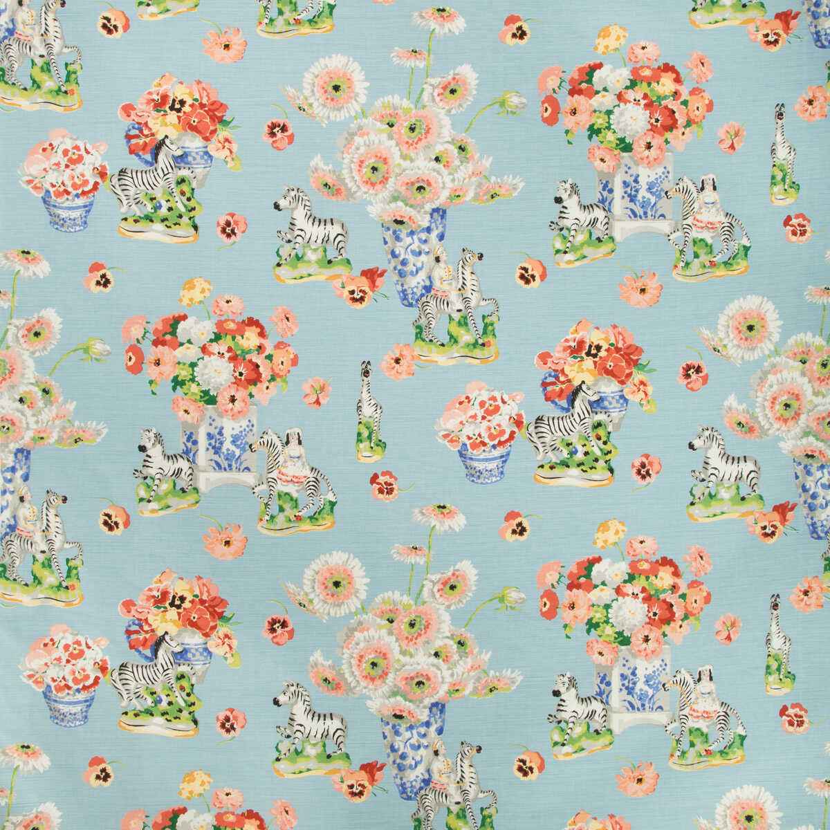 Br79653150 Gillian S Zebras Linen Cotton Print Sky Brunschwig Fils Fabric