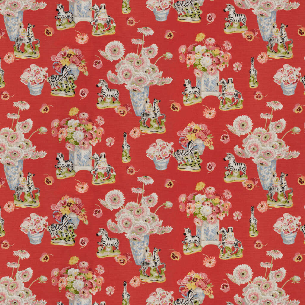 Gillian S Zebras Linen & Cotton Print - Flame - BRUNSCHWIG & FILS Fabric