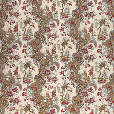 Les Pecheurs Cotton Print C - Rimson With Blue - BRUNSCHWIG & FILS Fabric