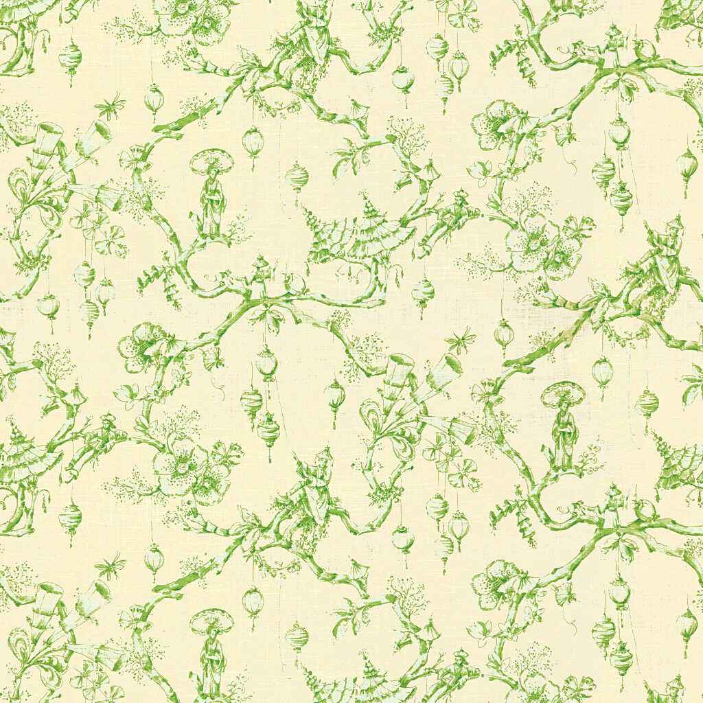 Br7970430 Festival Of Lanterns Linen Print Green Brunschwig Fils Fabric