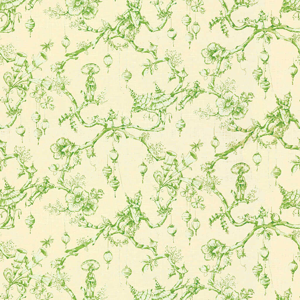 Festival Of Lanterns Linen Print - Green - BRUNSCHWIG & FILS Fabric