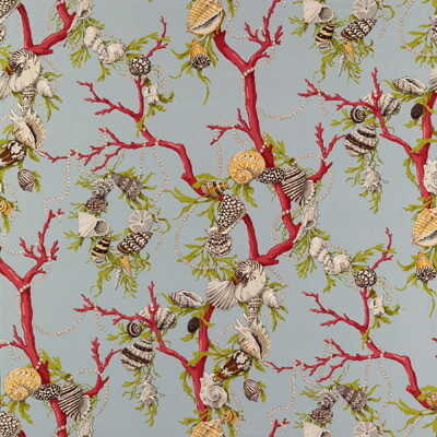 Aphrodites Treasures Linen & Cotton Print - Aquamarine - BRUNSCHWIG & FILS Fabric