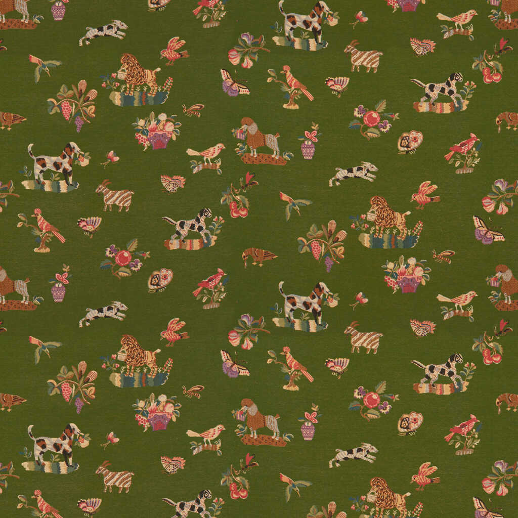 Animalitos Woven Tapestry - Patio Green - BRUNSCHWIG & FILS Fabric
