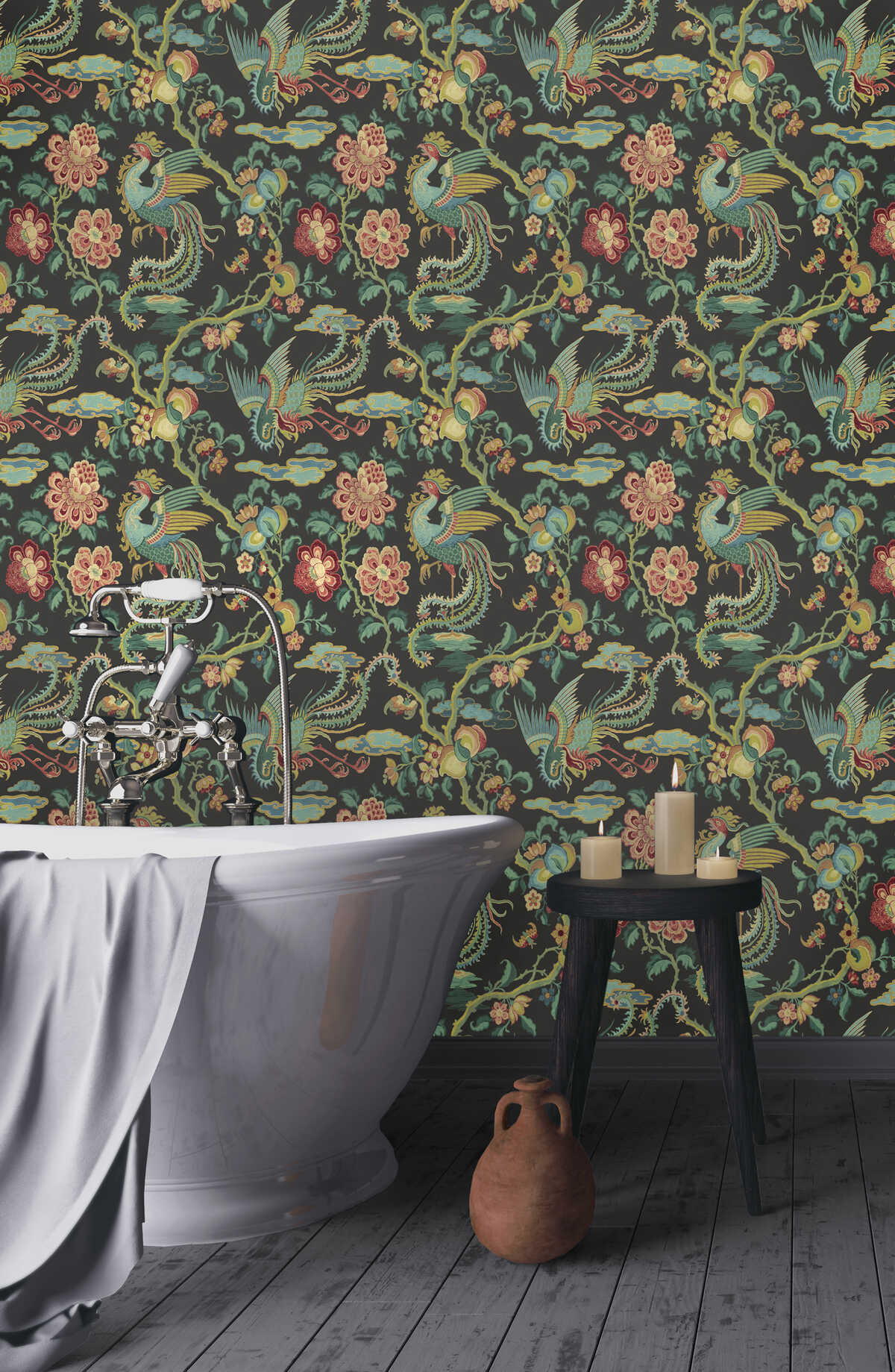 Chifu - Charcoal/Multi - G P & J BAKER Wallpaper