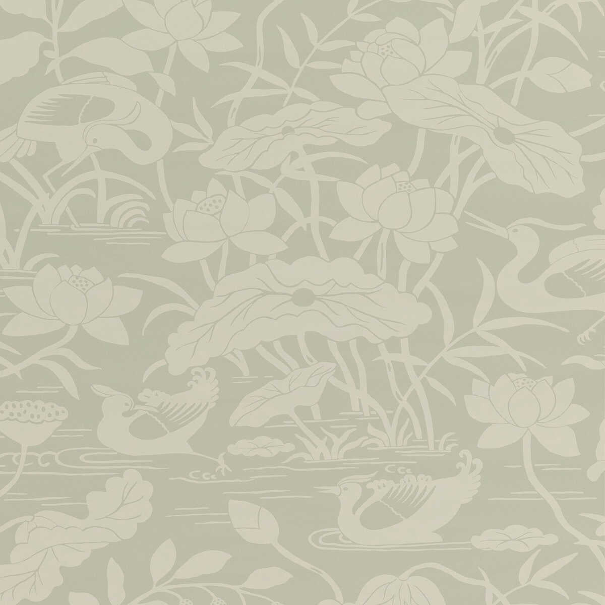 Heron & Lotus Flower - Aqua - G P & J BAKER Wallpaper