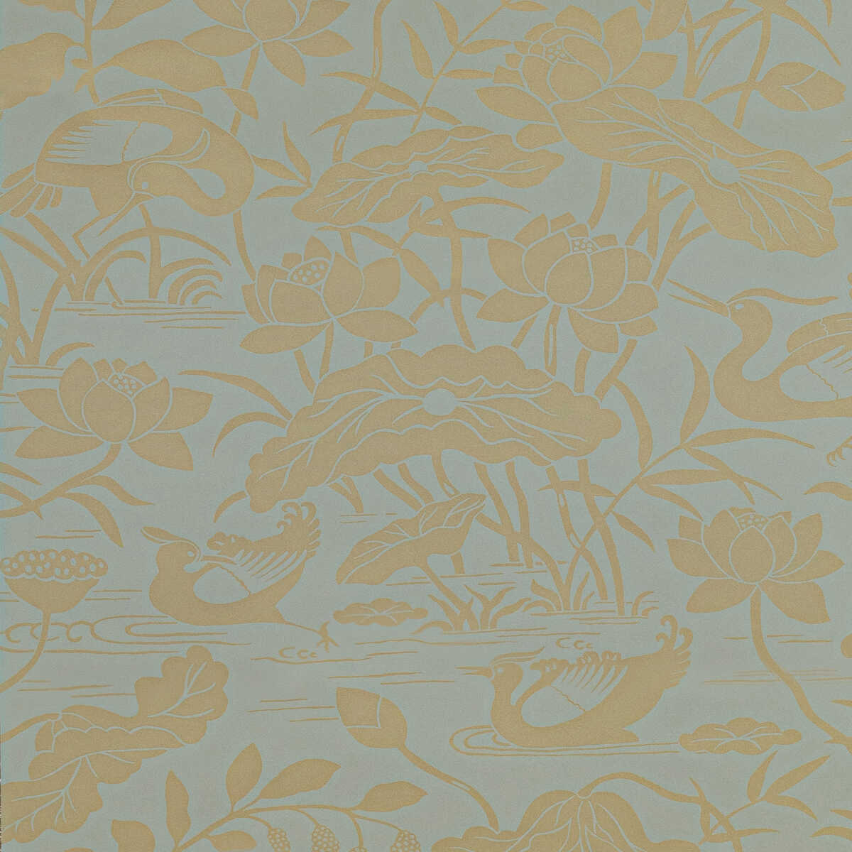 Heron & Lotus Flower - Eucalyptus - G P & J BAKER Wallpaper